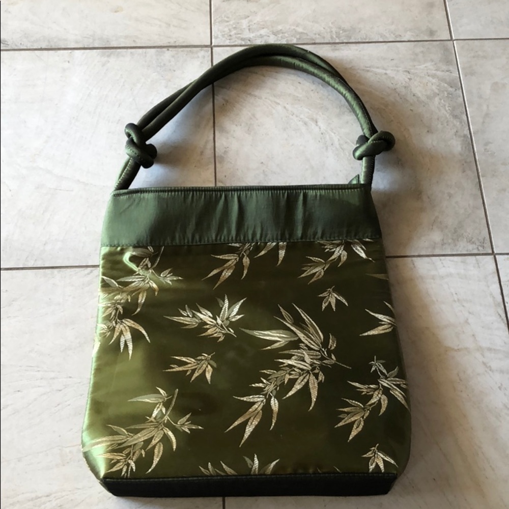 Thai Silk Green Tote Bag – Handmade Style – Lightweight Boho Purse